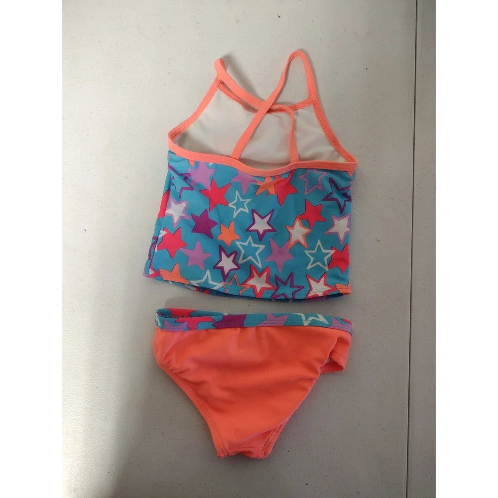 Wonder Nation Toddler Girls Star Print Tankini Swimsuit Set Blue Orange 2T‎